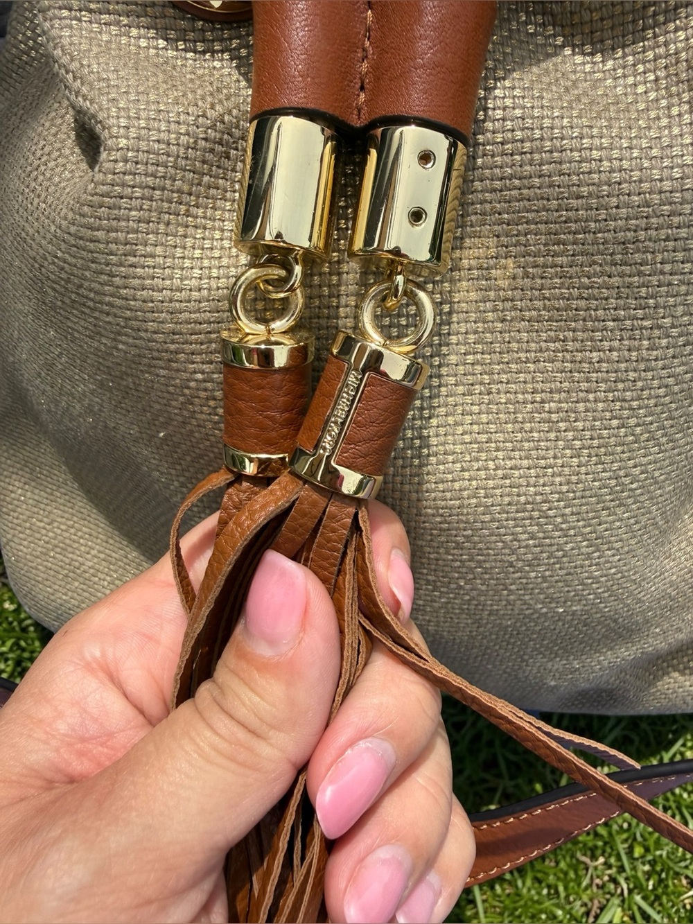 Michael Kors Marina Canvas Drawstring Bucket Bag, Brown Leather - Picture 3 of 9